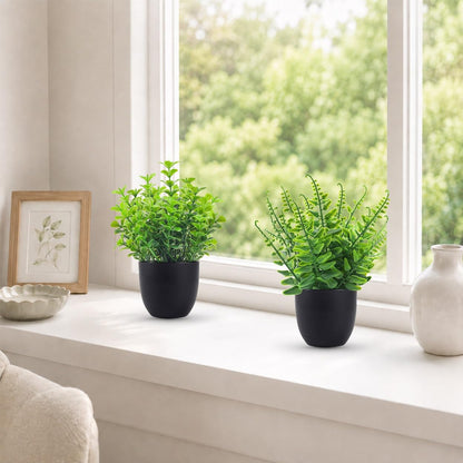 Der Rose 4 Pack Mini Fake Plants in Black Pots, 7" Bathroom & Desk Decor