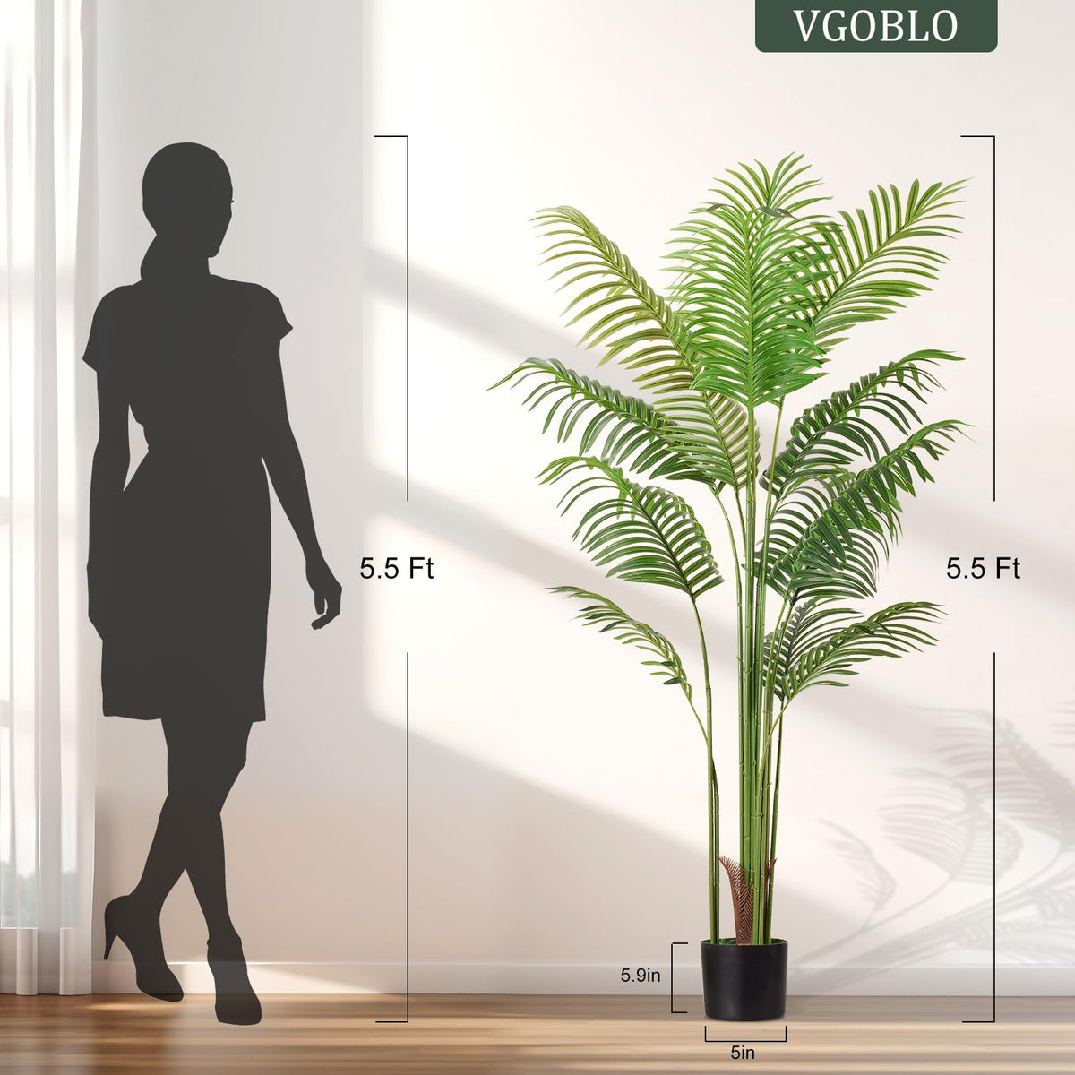 VGOBLO 5.5FT Fake Palm Tree Artificial Plant Faux Tall Palm Tree in Pot