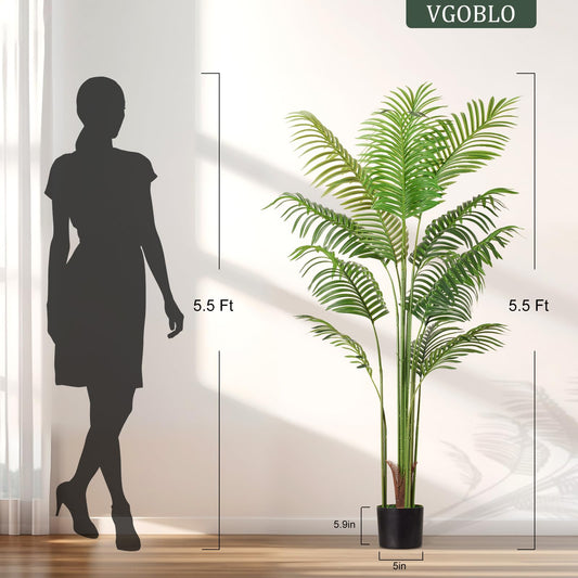 VGOBLO 5.5FT Fake Palm Tree Artificial Plant Faux Tall Palm Tree in Pot