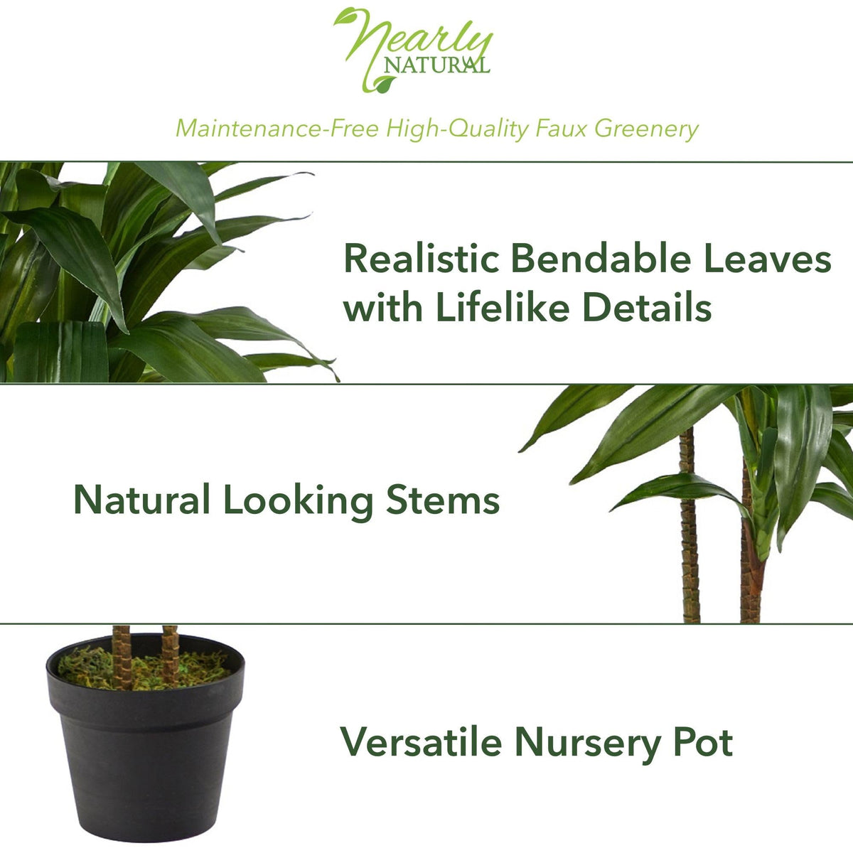 Nearly Natural 48 in Artificial Dracaena Real Touch Plant with Pot