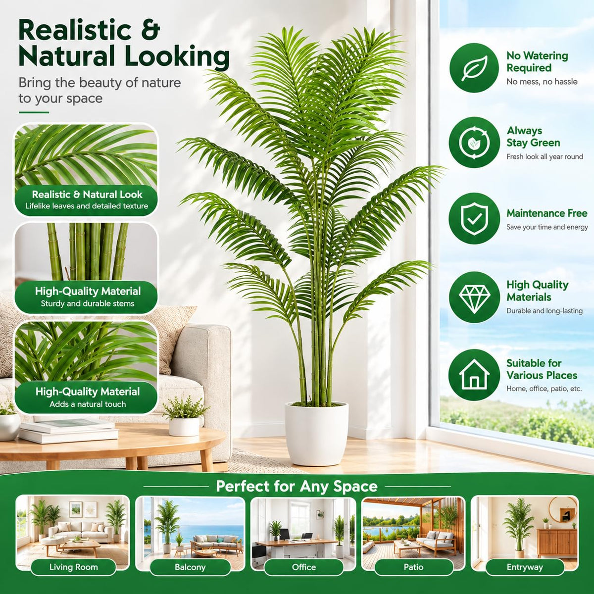 VGOBLO 5.5FT Fake Palm Tree Artificial Plant Faux Tall Palm Tree in Pot