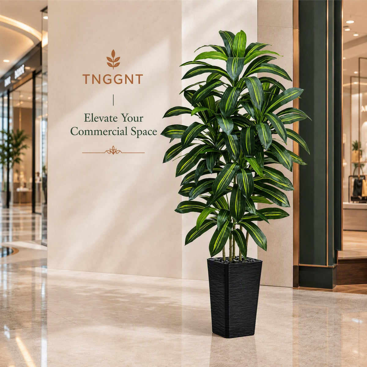 TNGGNT Artificial Dracaena Tree: 5FT Fake Plants Silk Faux Trees（Black Pot）