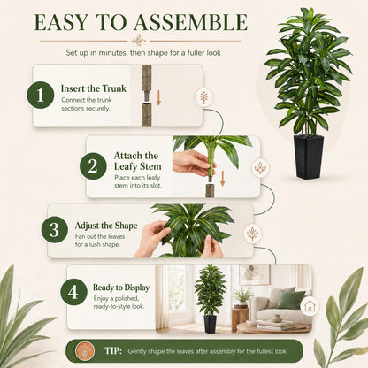 TNGGNT Artificial Dracaena Tree: 5FT Fake Plants Silk Faux Trees（Black Pot）