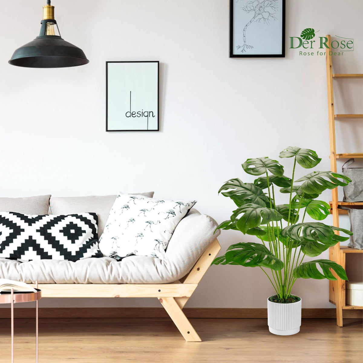 Der Rose 28" Fake Plants, Artificial Monstera Plants Indoor in White Pot