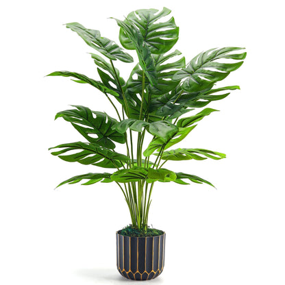Der Rose 28" Fake Plants, Monstera Plant in Black Gold Pot for Home Decor