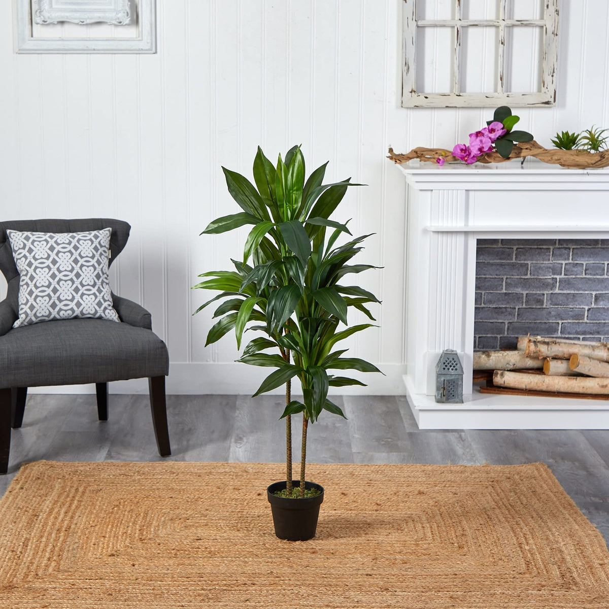 Nearly Natural 48 in Artificial Dracaena Real Touch Plant with Pot