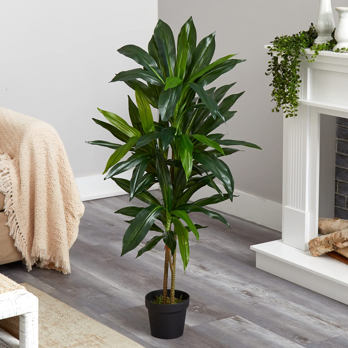 Nearly Natural 48 in Artificial Dracaena Real Touch Plant with Pot