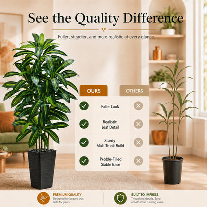 TNGGNT Artificial Dracaena Tree: 5FT Fake Plants Silk Faux Trees（Black Pot）