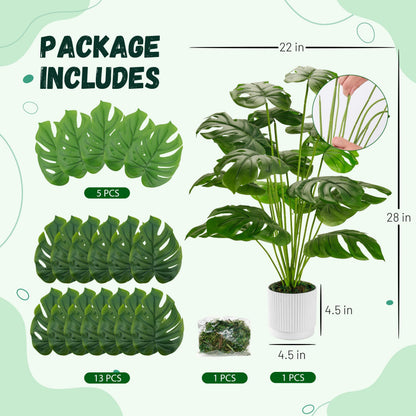 Der Rose 28" Fake Plants, Artificial Monstera Plants Indoor in White Pot