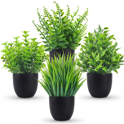 Der Rose 4 Pack Mini Fake Plants in Black Pots, 7" Bathroom & Desk Decor