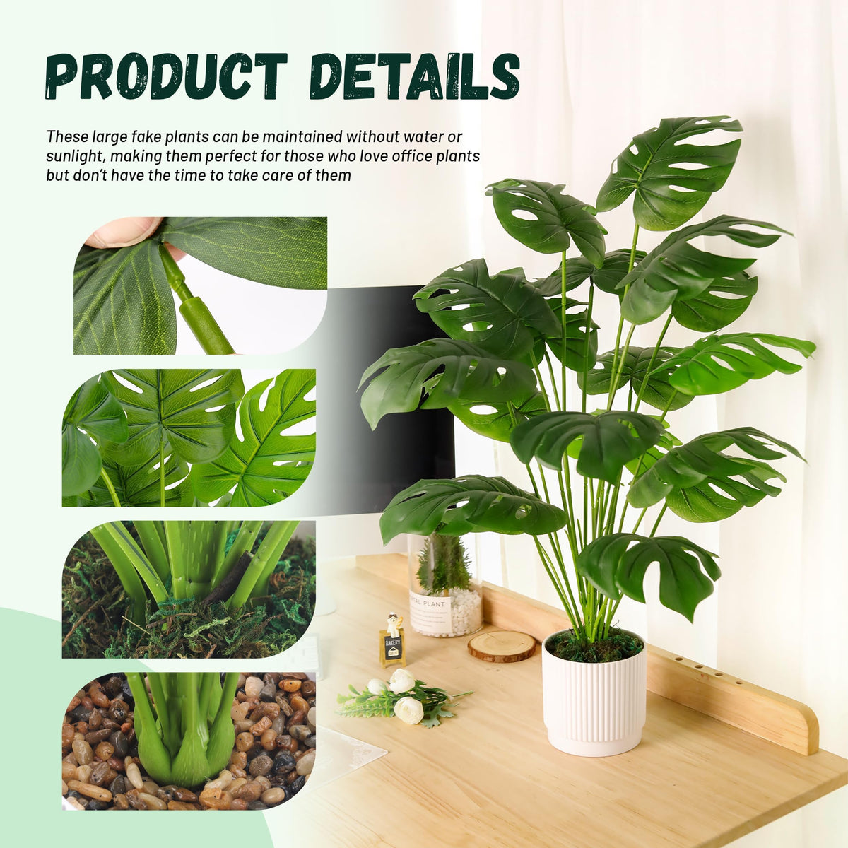 Der Rose 28" Fake Plants, Artificial Monstera Plants Indoor in White Pot