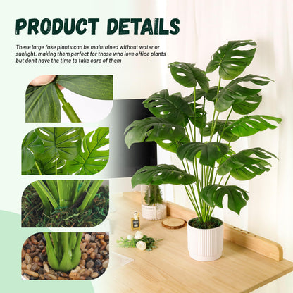 Der Rose 28" Fake Plants, Artificial Monstera Plants Indoor in White Pot
